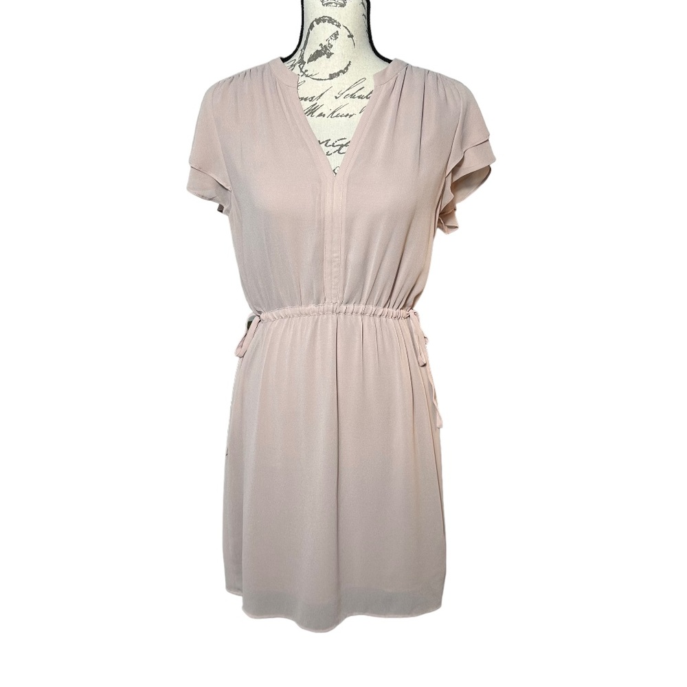 H&M Powder Pink V-Neck Short Sleeve Flounce Dress Women’s Small